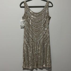 Silver beaded  JIM HJELM mini  cocktail dress ,size L